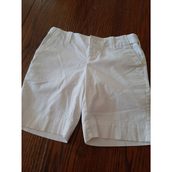 Size 0 London Jean Off White Chino Stretch Shorts Adjustable Waist Pockets - Picture 1 of 3